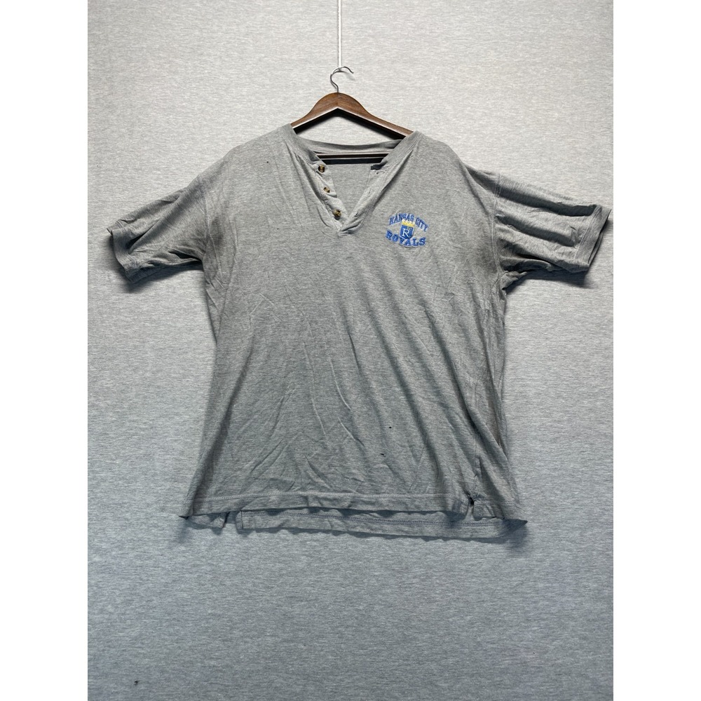 Kansas City Royals Henley Shirt Men Medium Heather Gray Baseball MLB Embroidered